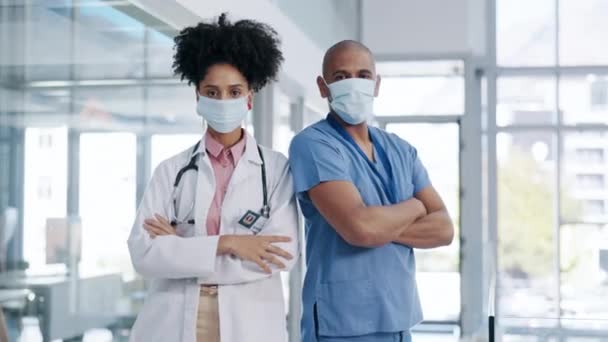 Verwijder Masker Gezicht Artsen Met Gezondheidszorg Medewerkers Gevaccineerd Procedure Het — Stockvideo
