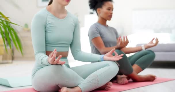 Amigos Loto Yoga Meditación Las Mujeres Hogar Para Atención Plena — Vídeos de Stock