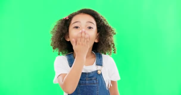 Uau Surpresa Crianças Com Uma Menina Fundo Tela Verde Mão — Vídeo de Stock