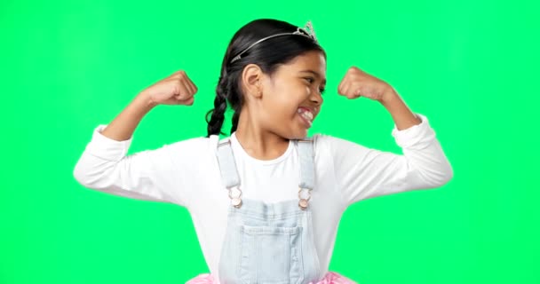 Forte Flexion Musculaire Fille Sur Écran Vert Avec Des Bras — Video