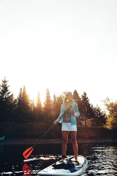 Nature Place You Never Grow Tired Young Woman Paddle Boarding — Stock Photo, Image
