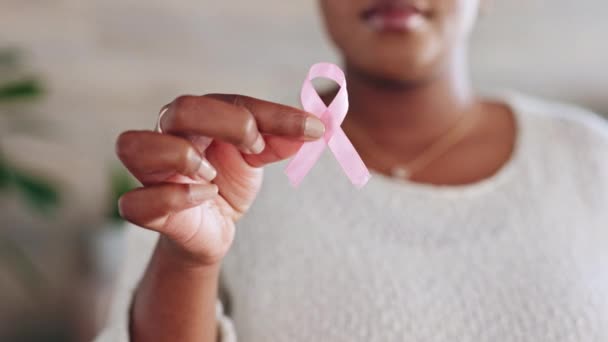 Cancro Seno Nastro Rosa Mani Donna Con Simbolo Consapevolezza Test — Video Stock