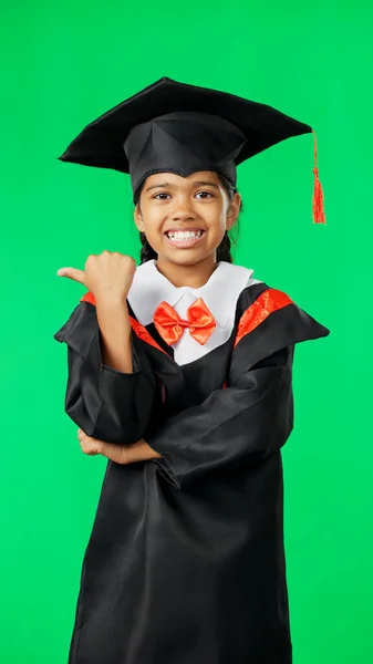 Graduazione Istruzione Punto Bambino Sullo Schermo Verde Laureato Torna All — Foto Stock