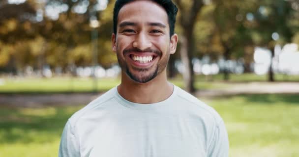 Park Fitness Úsměv Tvář Šťastný Muž Připraven Kardio Cvičení Běh — Stock video
