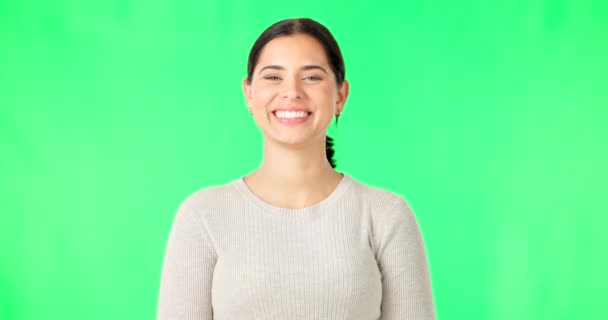 Yeşil Ekran Gülüşü Mutluluğu Kendine Güveni Olan Kadın Yüz Rengi — Stok video