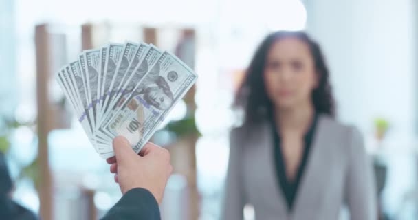 Braut Firmenkorruption Und Geschäftsfrau Mit Der Hand Geldwäsche Amt Leugnen — Stockvideo