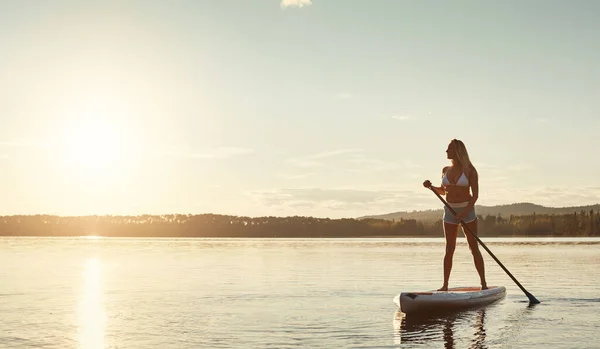 Adventure Here Come One Paddle Time Attractive Young Woman Paddle — Stock Photo, Image