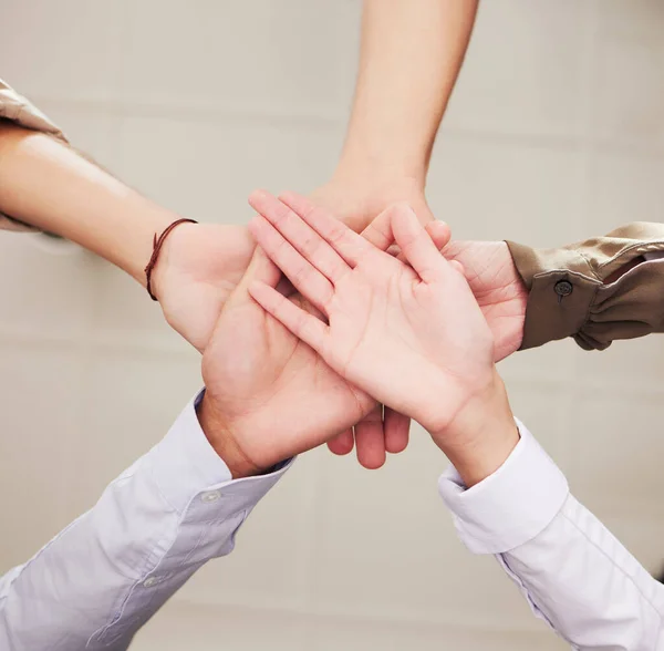 Teamwork Palm Hands Stacked Support Collaboration Team Building Mission Group — Stock Photo, Image