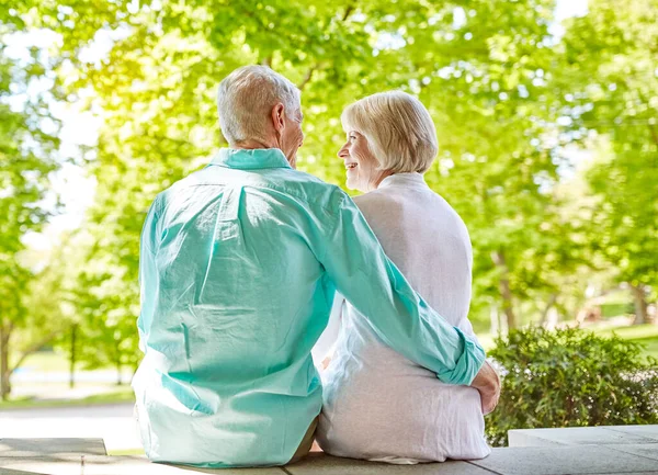 Summer Romance Turned Life Rearview Shot Affectionate Senior Couple Sitting — Stock Photo, Image