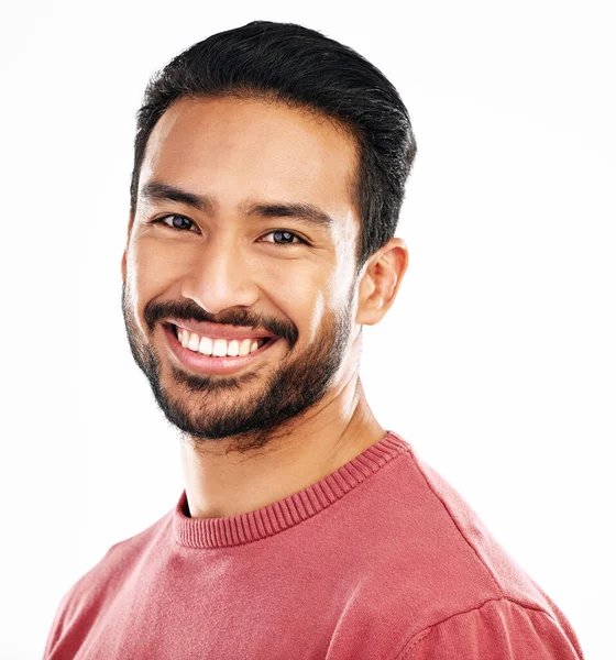 Feliz Foto Cabeza Retrato Hombre Asiático Con Una Sonrisa Aislada — Foto de Stock