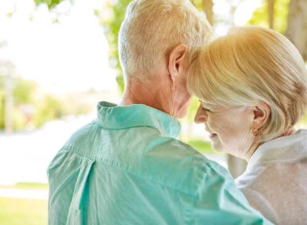 Enjoying Tender Moment Rearview Shot Affectionate Senior Couple Standing Summer — Stock Photo, Image