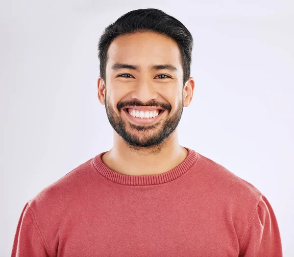 Feliz Guapo Retrato Hombre Asiático Aislado Sobre Fondo Blanco Estudio — Foto de Stock