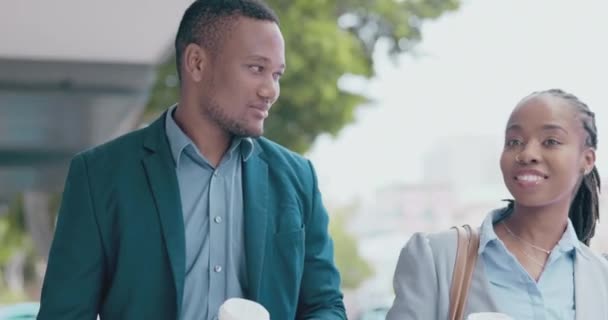 Geschäftsleute Schwarze Männer Und Frauen Gehen Reden Und Planen Für — Stockvideo