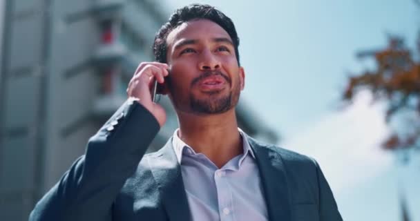 Llamada Telefónica Ciudad Hombre Feliz Línea Conversación Negocios Comunicación Redes — Vídeos de Stock