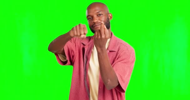 Portrait Rude Hand Gesture Black Man Green Screen Background Saying — Stockvideo