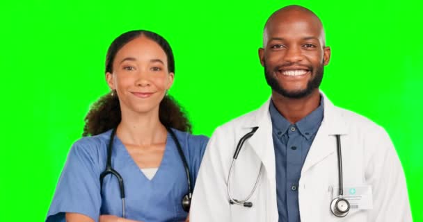Ιατρική Ομάδα Και Νοσοκόμα Γιατρό Στο Στούντιο Πράσινης Οθόνης Για — Αρχείο Βίντεο