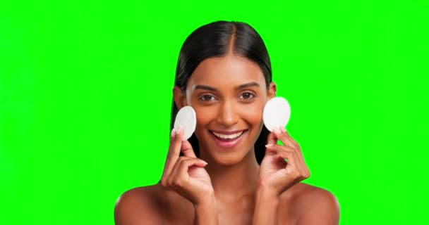 Krása Péče Pleť Bavlna Indickou Ženou Zeleném Sítotisku Pro Kosmetiku — Stock video