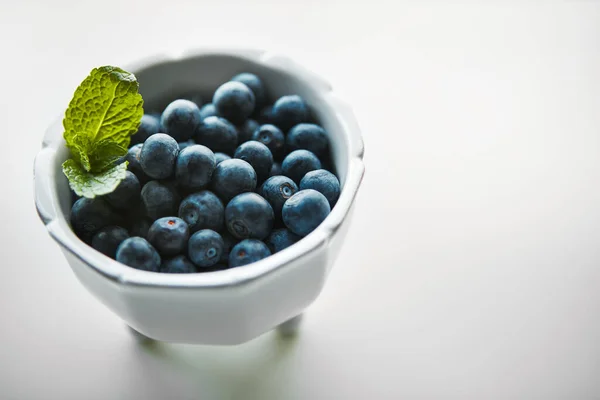 Packed Antioxidants Fresh Blueberries Bowl White Table — Stock Photo, Image