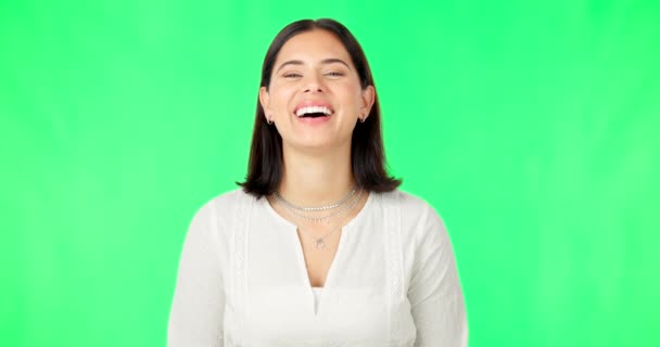 Pantalla Verde Mujer Riendo Cara Con Sonrisa Felicidad Confianza Fondo — Vídeo de stock