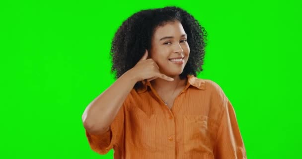 Τηλέφωνο Χειρονομία Και Πορτρέτο Της Γυναίκας Στην Πράσινη Οθόνη Χαμόγελο — Αρχείο Βίντεο