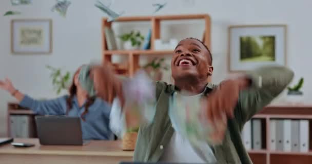 Gente Creativa Negocios Celebración Tirar Dinero Aire Para Ganar Éxito — Vídeos de Stock