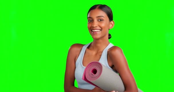 Zelená Obrazovka Obličej Nebo Žena Podložkou Jógu Relaxaci Fitness Cvičení — Stock video