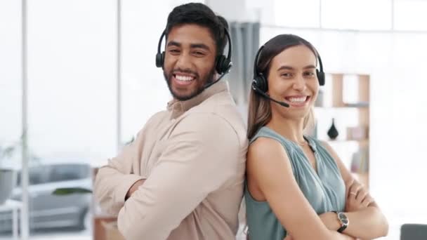 Personal Call Center Equipo Crm Confianza Contento Con Los Brazos — Vídeo de stock