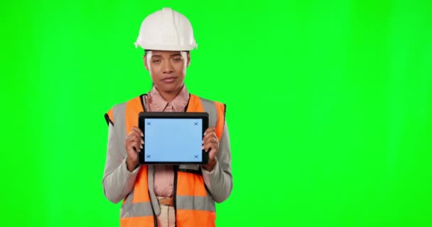Architecture Woman Tablet Και Green Screen Studio Σημεία Tracking Markers — Αρχείο Βίντεο