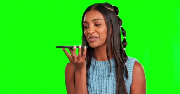 Alto Falante Telefonema Mulher Tela Verde Conversa Feliz Aplicativo Gravação — Vídeo de Stock