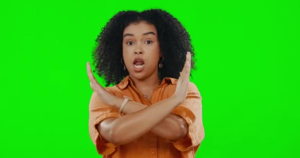 Hayır Stüdyo Arka Planında Izole Edilmiş Yeşil Ekrandaki Bir Kadının — Stok video