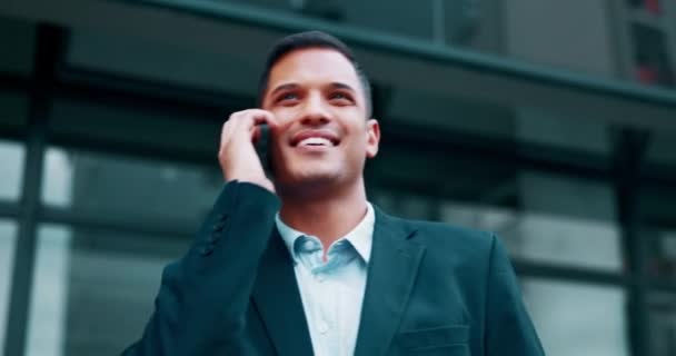 Appel Affaires Réseautage Téléphone Parler Plein Air Avec Bonheur Conversation — Video