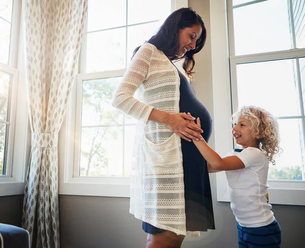 Baby Cosy Enough Pregnant Woman Bonding Her Little Son Home — Stock Photo, Image