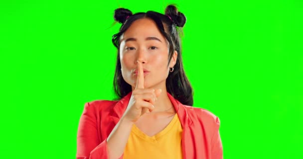 Secret Face Woman Finger Lips Green Screen Background Privacy Sign — Stock Video