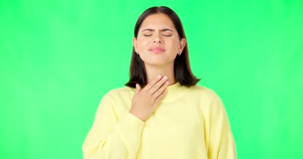 Zielony Ekran Kobieta Ból Gardle Zakażenie Grypą Cierpiących Zimny Wirus — Wideo stockowe