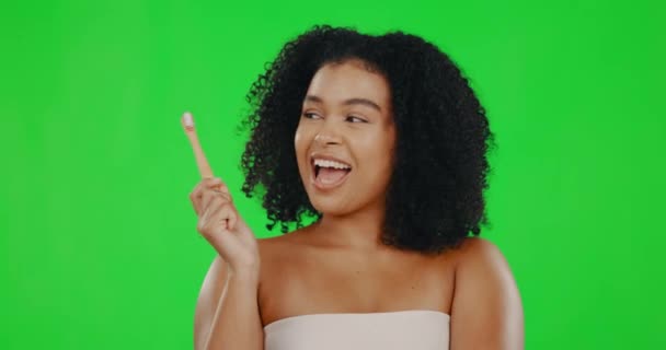 Mujer Feliz Pantalla Verde Cepillo Dientes Dental Salud Bienestar Con — Vídeos de Stock