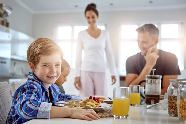 Petit Déjeuner Aide Rester Actif Toute Journée Une Famille Prenant — Photo
