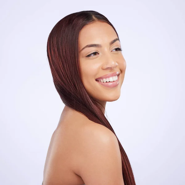 Haarverzorging Schoonheid Vrouw Met Glimlach Rechte Kapsel Luxe Salon Behandeling — Stockfoto