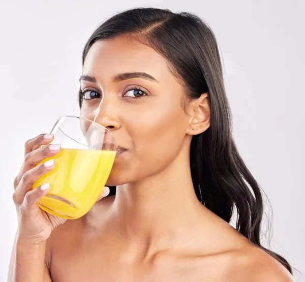 Mujer Beber Jugo Salud Con Nutrición Retrato Bebida Saludable Dieta — Foto de Stock