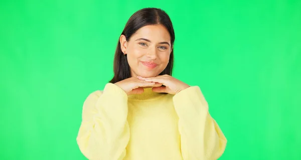 Tela Verde Expressão Facial Engraçada Mulher Feliz Posando Com Língua — Fotografia de Stock