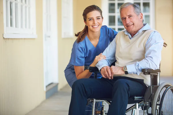 Always Lend Helping Hand Portrait Doctor Caring Her Senior Patient — Stock Photo, Image