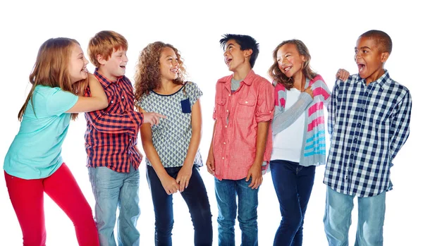Age Fun Studio Shot Group Young Friends Hanging Out White — Stock Photo, Image