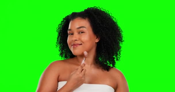 Wałek Twarzy Uroda Kobieta Zielonym Ekranie Pielęgnacji Twarzy Skóry Kosmetyków — Wideo stockowe