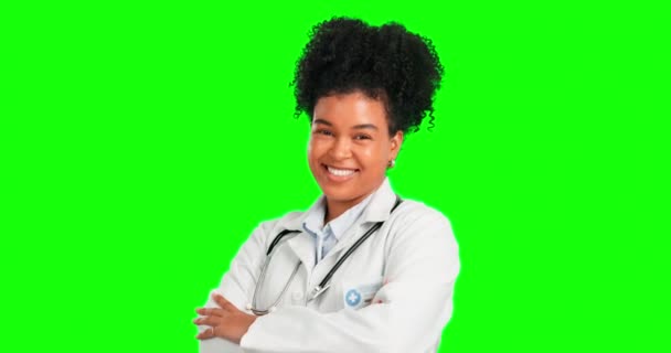 Docteur Bras Croisés Femme Médicale Sur Écran Vert Pour Médecine — Video
