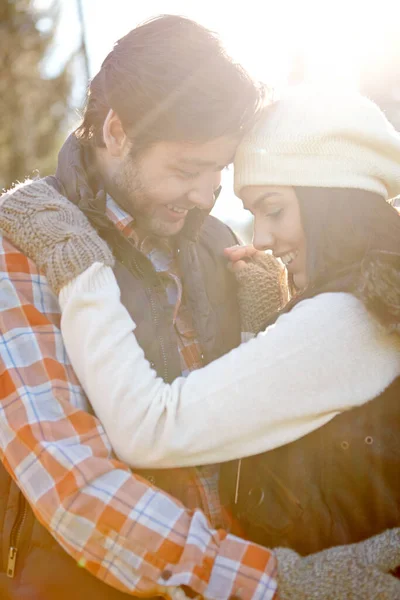 stock image Everlasting love...A loving young couple being affectionate while standing together in the outdoors