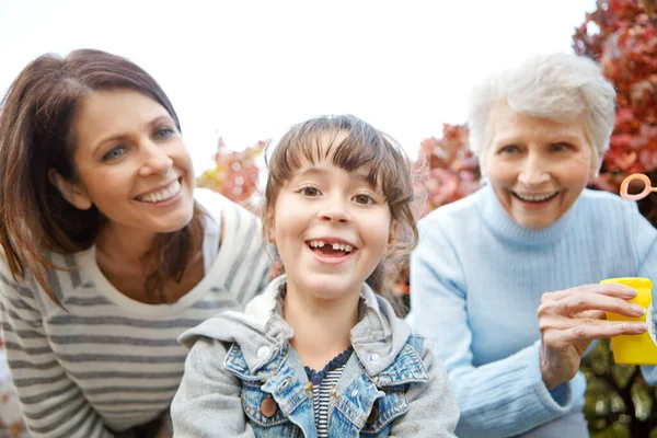 Much Fun Portrait Little Girl Having Fun Her Mother Grandmother — Stock Photo, Image