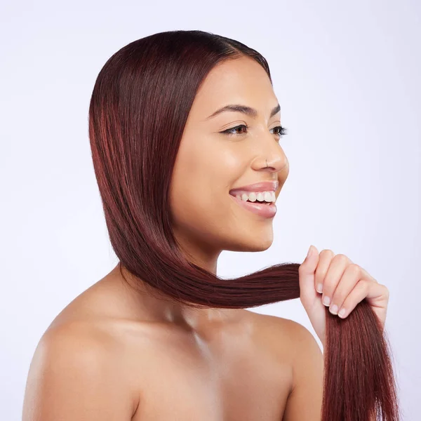 Péče Vlasy Krása Dívka Úsměvem Rovný Účes Luxusní Salon Ošetření — Stock fotografie