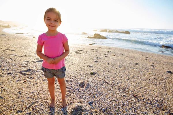 Come Out Your Shell Adorable Little Girl Beach — Stock Photo, Image