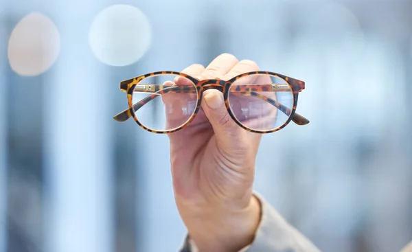 Optometria Visão Mão Optometrista Com Óculos Para Cuidados Oculares Bem — Fotografia de Stock