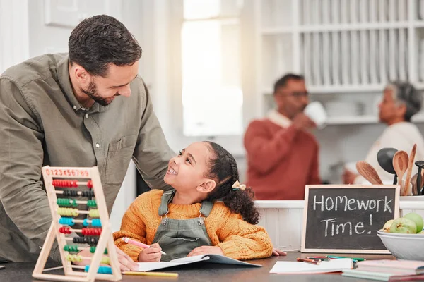 Bildung Hausaufgaben Und Vater Mit Kind Hause Zum Helfen Lernen — Stockfoto