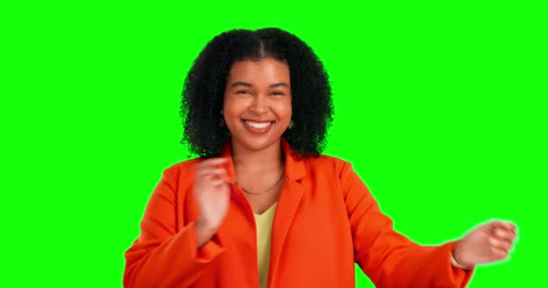 Cara Pantalla Verde Confianza Mujer Feliz Con Brazos Cruzados Orgullo — Vídeo de stock